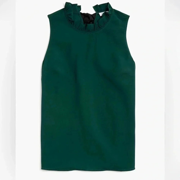 J Crew Blouse Green Sleeveless Ruffle Black Bow Tie Closure NWT Size Small - Picture 1 of 7